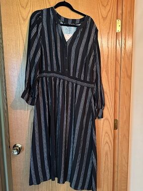 BloomChic Black and White Striped Midi Dress